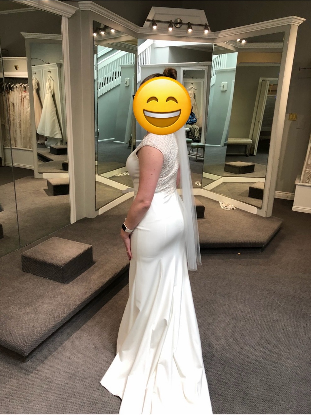 Elegant White Fitted Bridal Gown with Sheer Lace Back